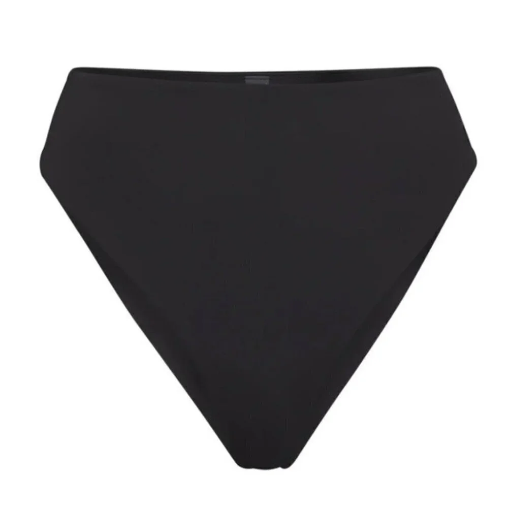 Skims 2X Swim Mid Waist Bottom Cheeky High Cut Side Onyx Black NWT